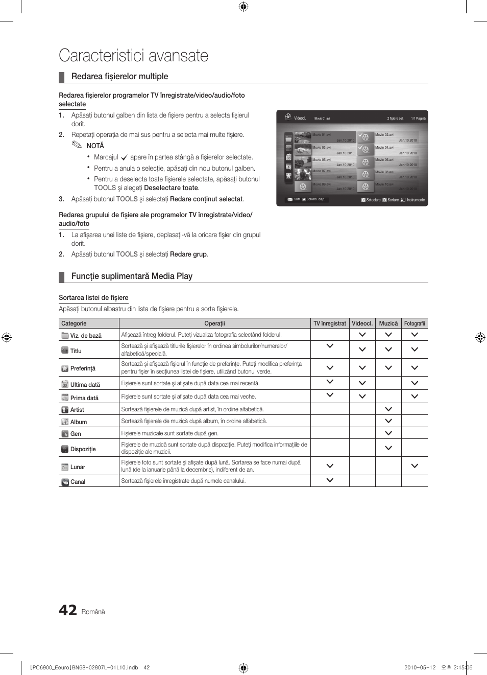 Caracteristici avansate, Redarea fişierelor multiple, Funcţie suplimentară media play | Samsung PS50C6900YW User Manual | Page 538 / 620