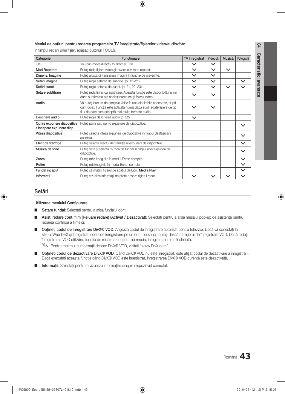 Setări | Samsung PS50C6900YW User Manual | Page 539 / 620