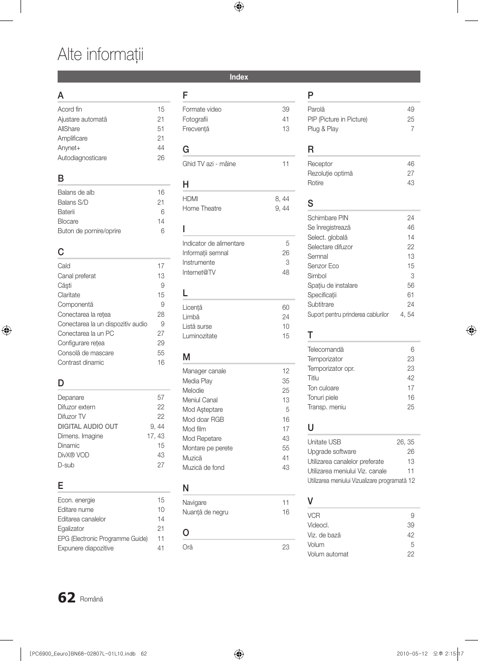 Alte informaţii | Samsung PS50C6900YW User Manual | Page 558 / 620