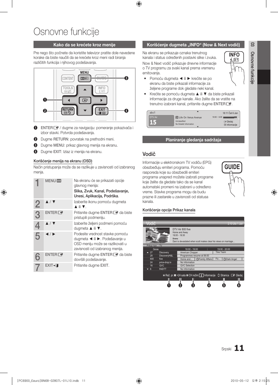Osnovne funkcije, Guide, Vodič | Info | Samsung PS50C6900YW User Manual | Page 569 / 620