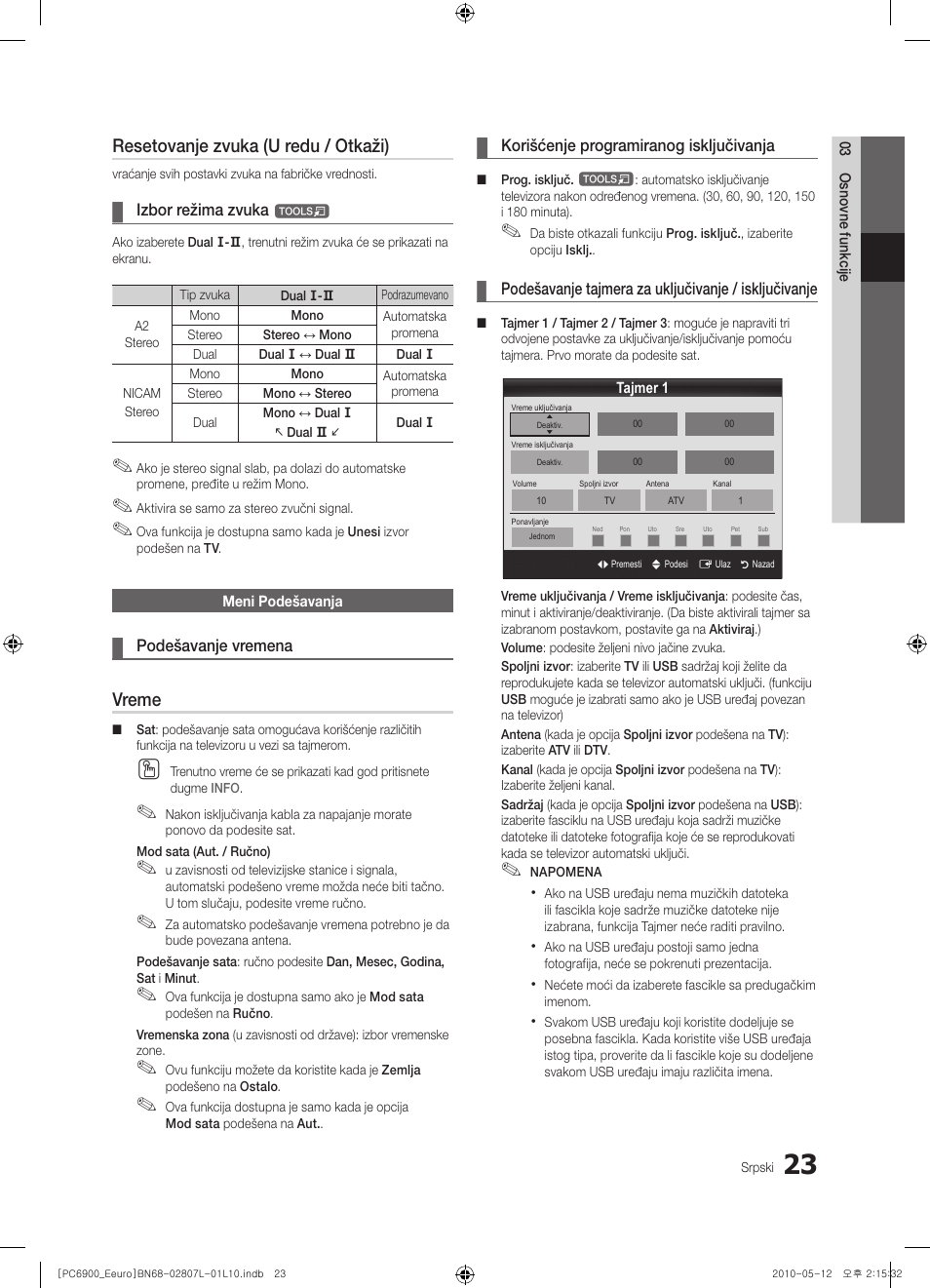 Resetovanje zvuka (u redu / otkaži), Vreme | Samsung PS50C6900YW User Manual | Page 581 / 620