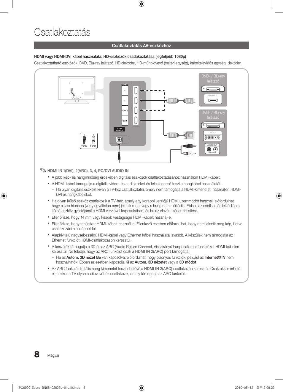 Csatlakoztatás | Samsung PS50C6900YW User Manual | Page 70 / 620