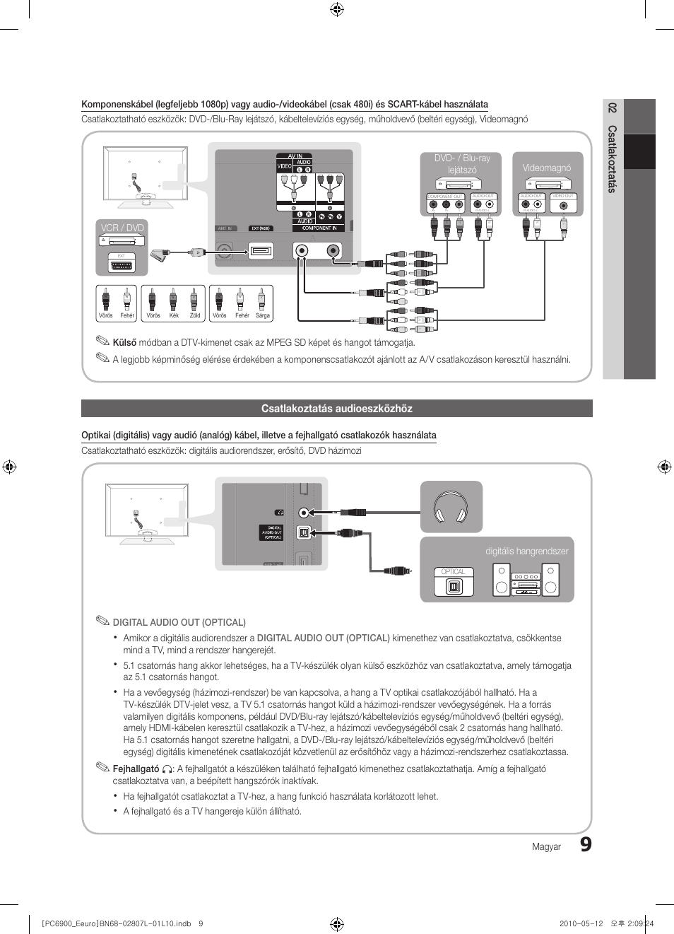02 csatlakoztatás, Csatlakoztatás audioeszközhöz | Samsung PS50C6900YW User Manual | Page 71 / 620