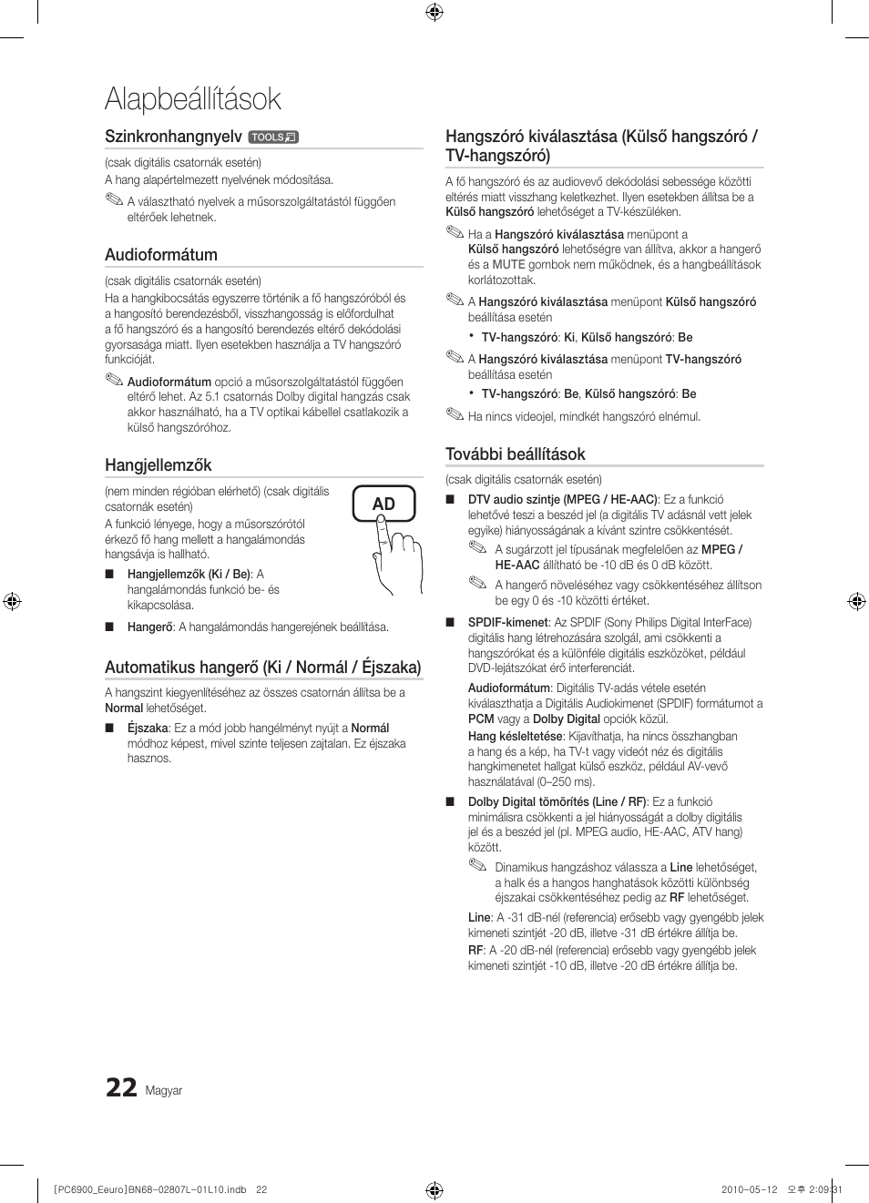 Alapbeállítások | Samsung PS50C6900YW User Manual | Page 84 / 620