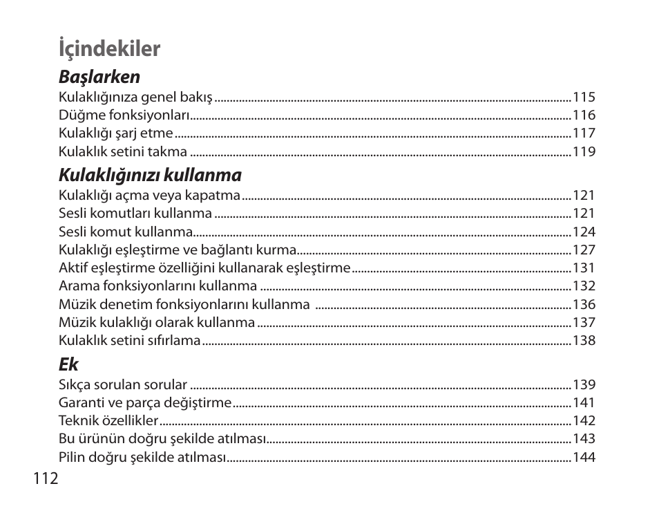 Türkçe, Içindekiler | Samsung BHS6000 User Manual | Page 114 / 218