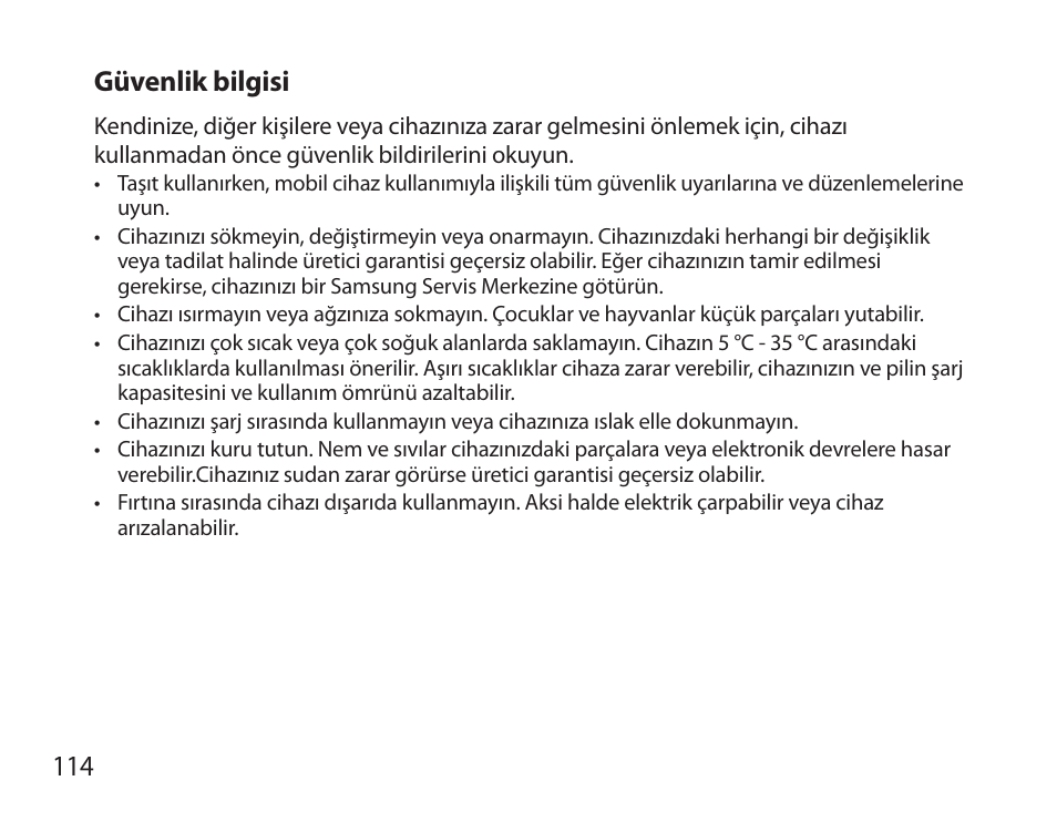 114 güvenlik bilgisi | Samsung BHS6000 User Manual | Page 116 / 218