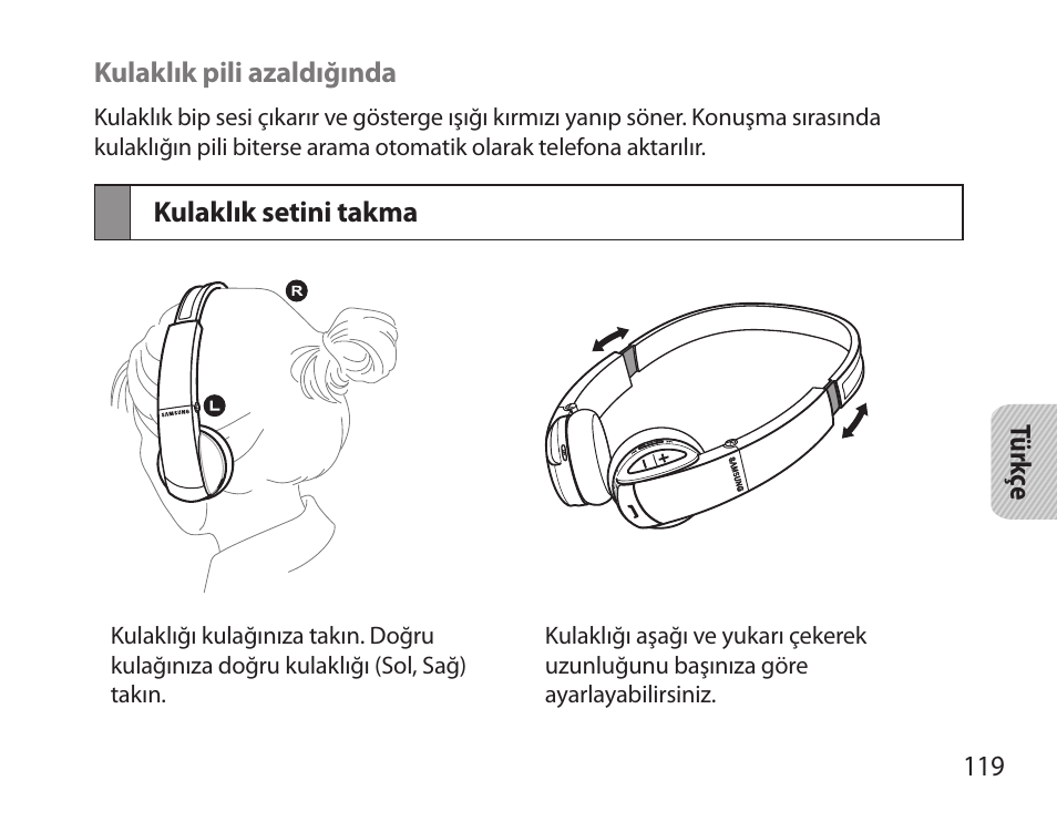 Kulaklık setini takma | Samsung BHS6000 User Manual | Page 121 / 218