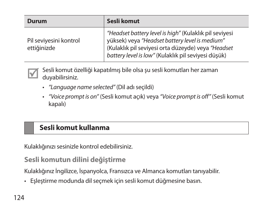 Sesli komut kullanma | Samsung BHS6000 User Manual | Page 126 / 218