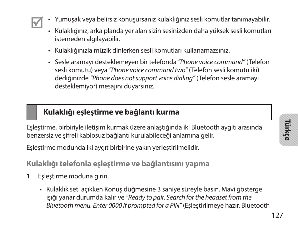 Kulaklığı eşleştirme ve bağlantı kurma | Samsung BHS6000 User Manual | Page 129 / 218