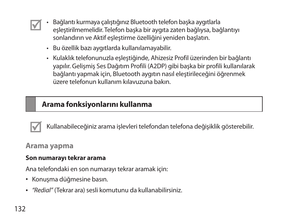 Arama fonksiyonlarını kullanma | Samsung BHS6000 User Manual | Page 134 / 218