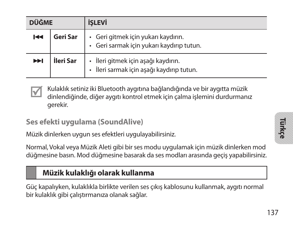 Müzik kulaklığı olarak kullanma | Samsung BHS6000 User Manual | Page 139 / 218