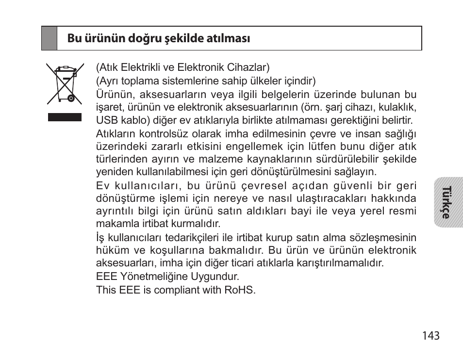 Bu ürünün doğru şekilde atılması | Samsung BHS6000 User Manual | Page 145 / 218