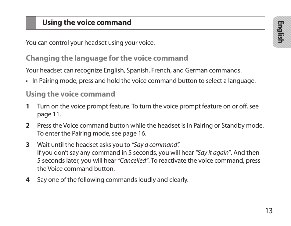Using the voice command | Samsung BHS6000 User Manual | Page 15 / 218
