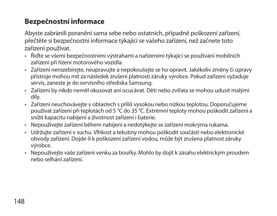 148 bezpečnostní informace | Samsung BHS6000 User Manual | Page 150 / 218