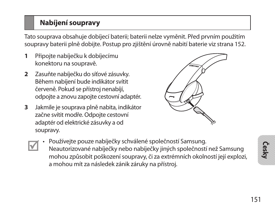 Nabíjení soupravy | Samsung BHS6000 User Manual | Page 153 / 218