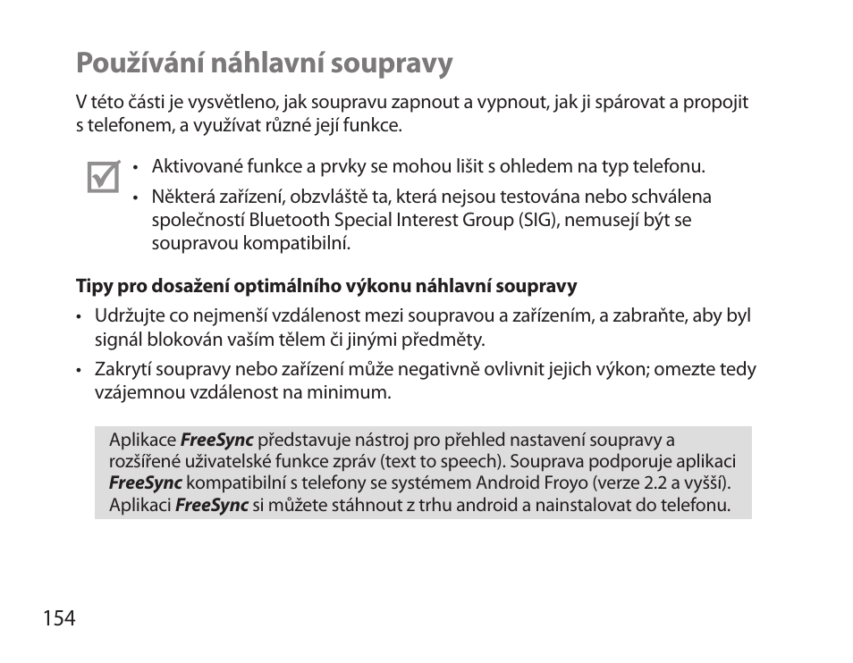 Používání náhlavní soupravy | Samsung BHS6000 User Manual | Page 156 / 218