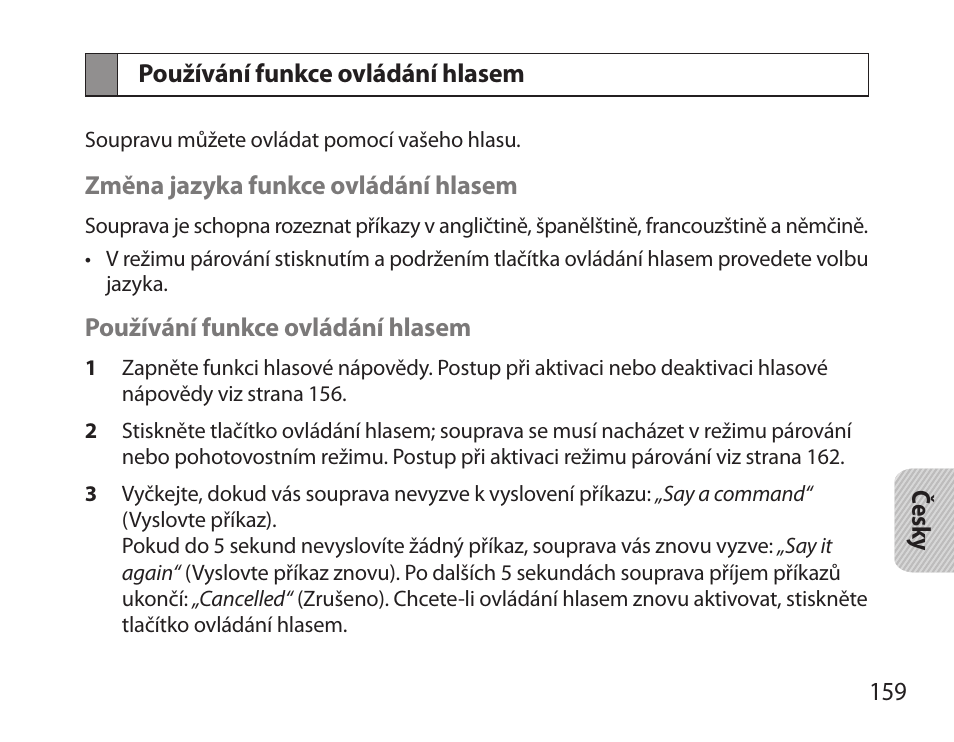 Používání funkce ovládání hlasem | Samsung BHS6000 User Manual | Page 161 / 218