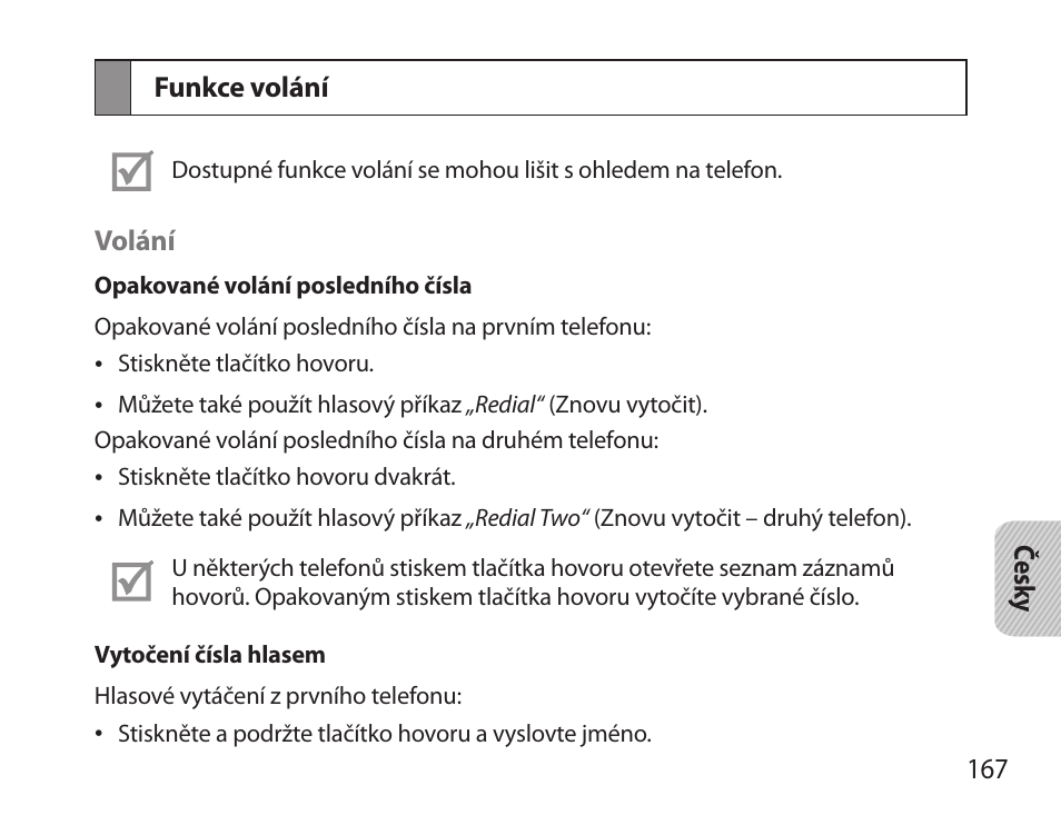Funkce volání | Samsung BHS6000 User Manual | Page 169 / 218