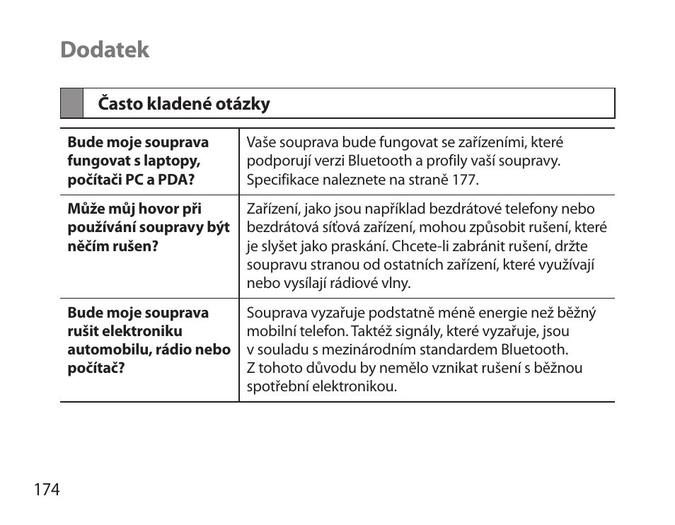 Dodatek, Často kladené otázky | Samsung BHS6000 User Manual | Page 176 / 218