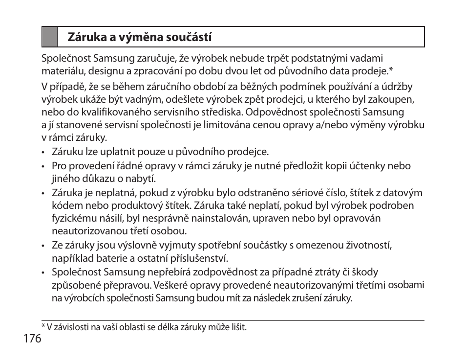 Záruka a výměna součástí | Samsung BHS6000 User Manual | Page 178 / 218