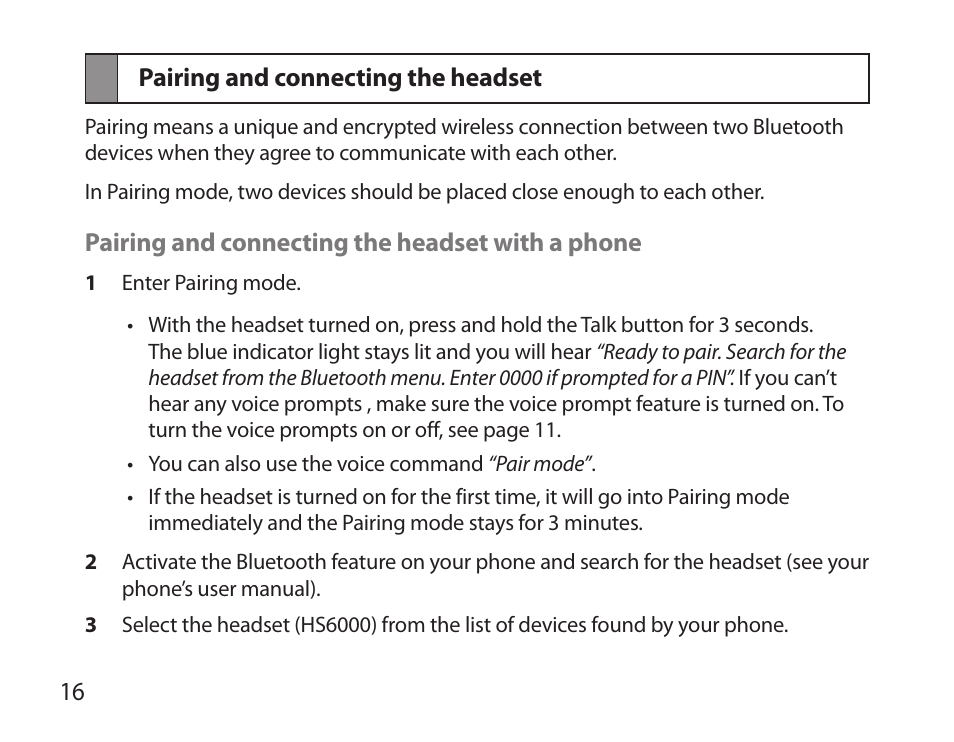Pairing and connecting the headset | Samsung BHS6000 User Manual | Page 18 / 218