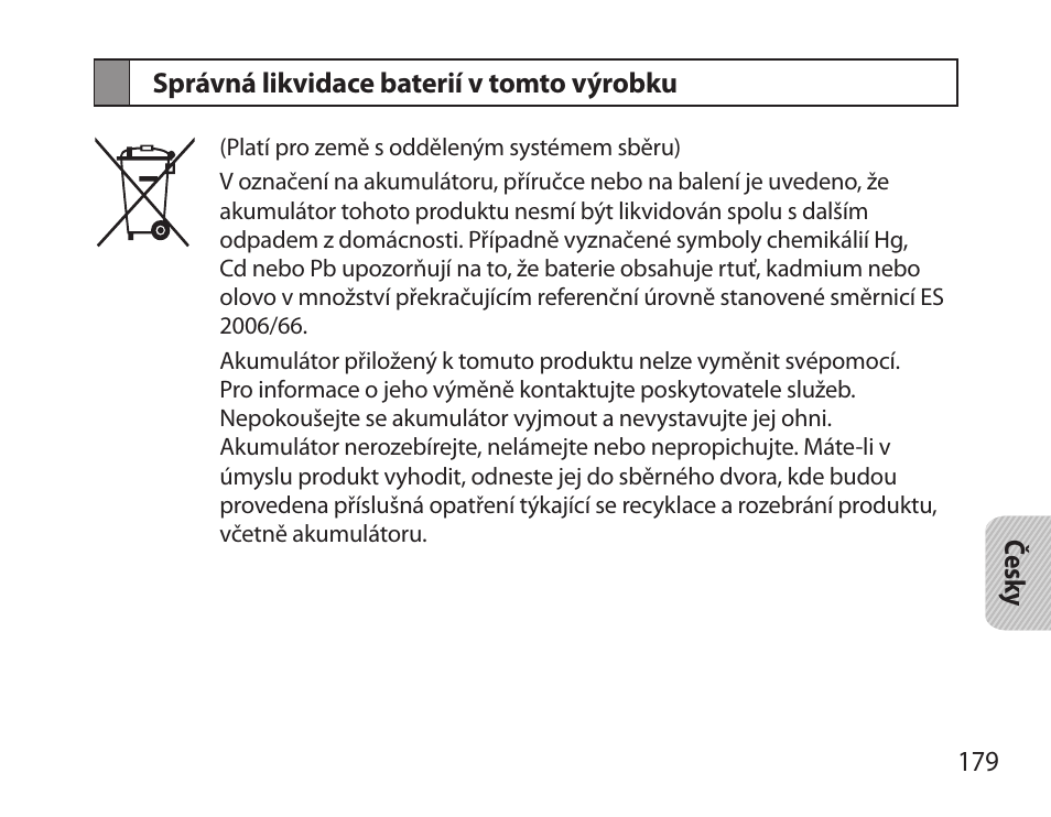Správná likvidace baterií v tomto výrobku | Samsung BHS6000 User Manual | Page 181 / 218