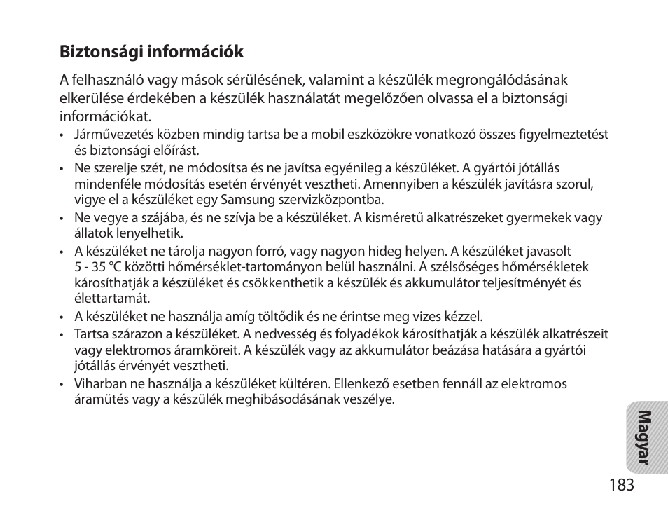 183 m agy ar biztonsági információk | Samsung BHS6000 User Manual | Page 185 / 218