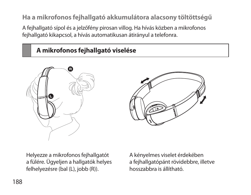 A mikrofonos fejhallgató viselése | Samsung BHS6000 User Manual | Page 190 / 218