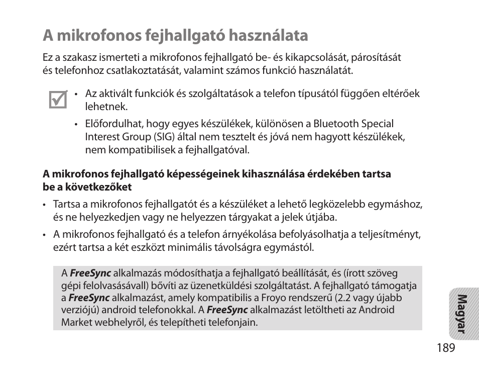 A mikrofonos fejhallgató használata | Samsung BHS6000 User Manual | Page 191 / 218