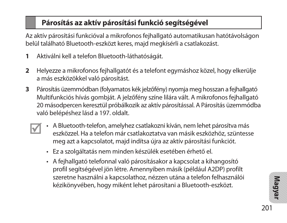 Párosítás az aktív párosítási funkció segítségével | Samsung BHS6000 User Manual | Page 203 / 218