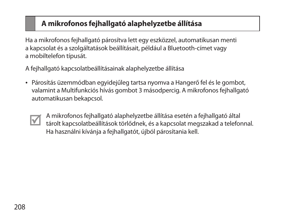 A mikrofonos fejhallgató alaphelyzetbe állítása | Samsung BHS6000 User Manual | Page 210 / 218