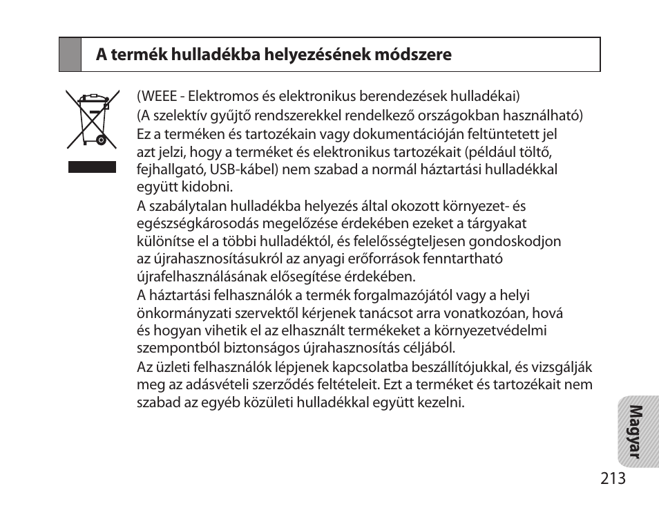 A termék hulladékba helyezésének módszere | Samsung BHS6000 User Manual | Page 215 / 218