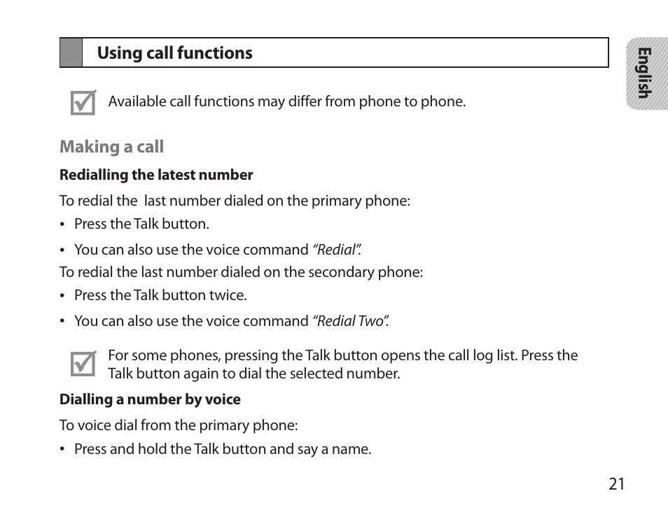 Using call functions | Samsung BHS6000 User Manual | Page 23 / 218