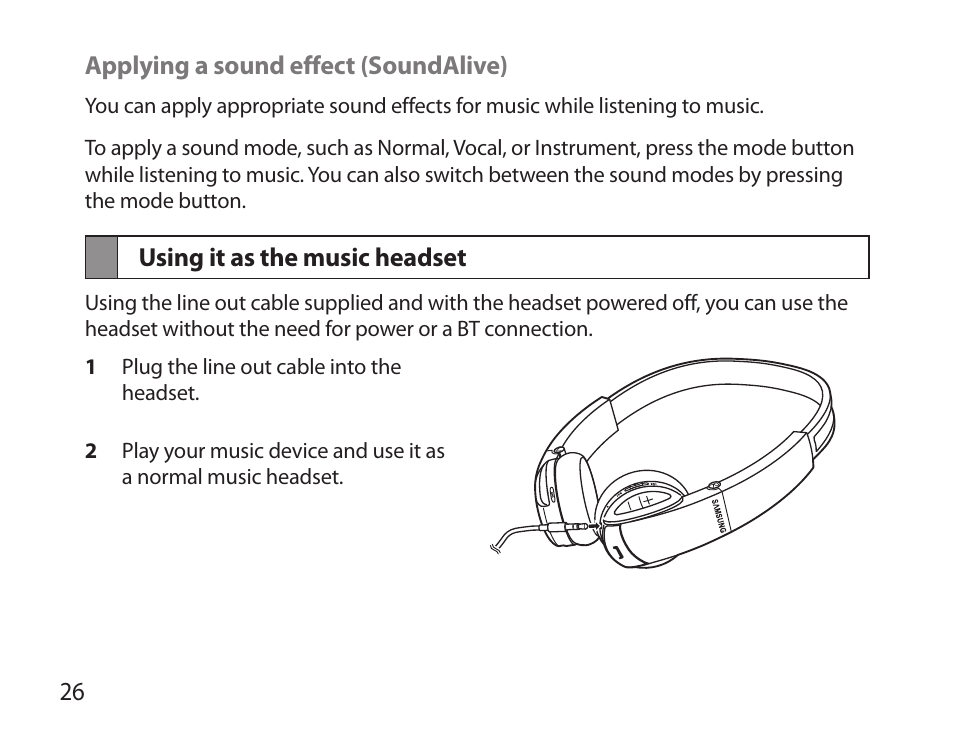 Using it as the music headset | Samsung BHS6000 User Manual | Page 28 / 218