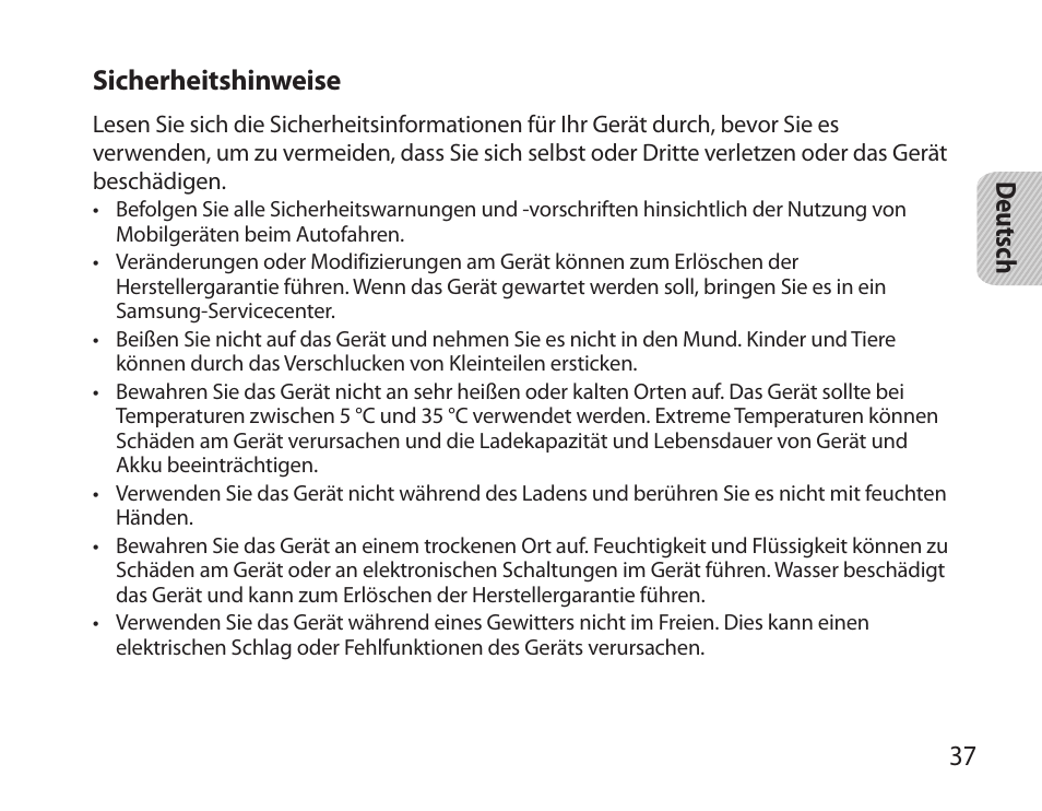 37 deutsch sicherheitshinweise | Samsung BHS6000 User Manual | Page 39 / 218
