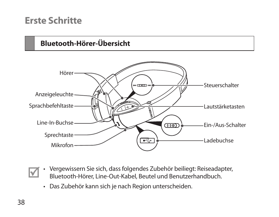 Erste schritte, Bluetooth-hörer-übersicht | Samsung BHS6000 User Manual | Page 40 / 218