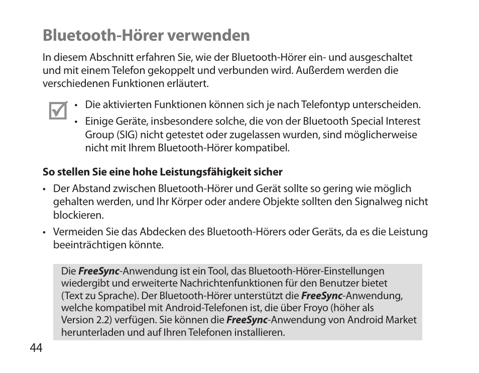Bluetooth-hörer verwenden | Samsung BHS6000 User Manual | Page 46 / 218