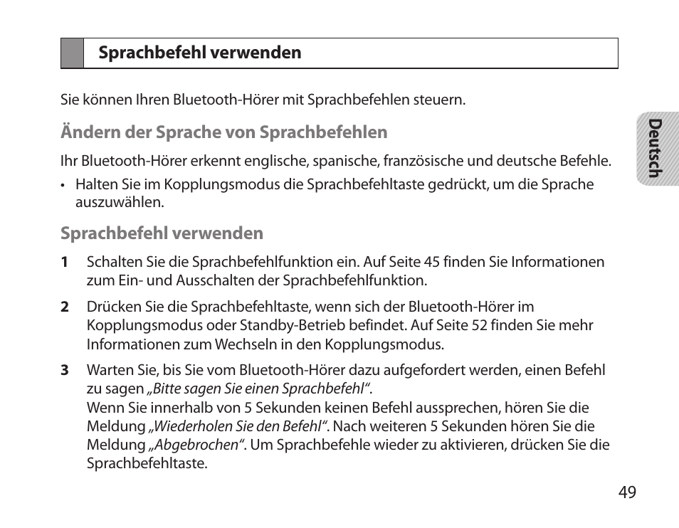 Sprachbefehl verwenden | Samsung BHS6000 User Manual | Page 51 / 218