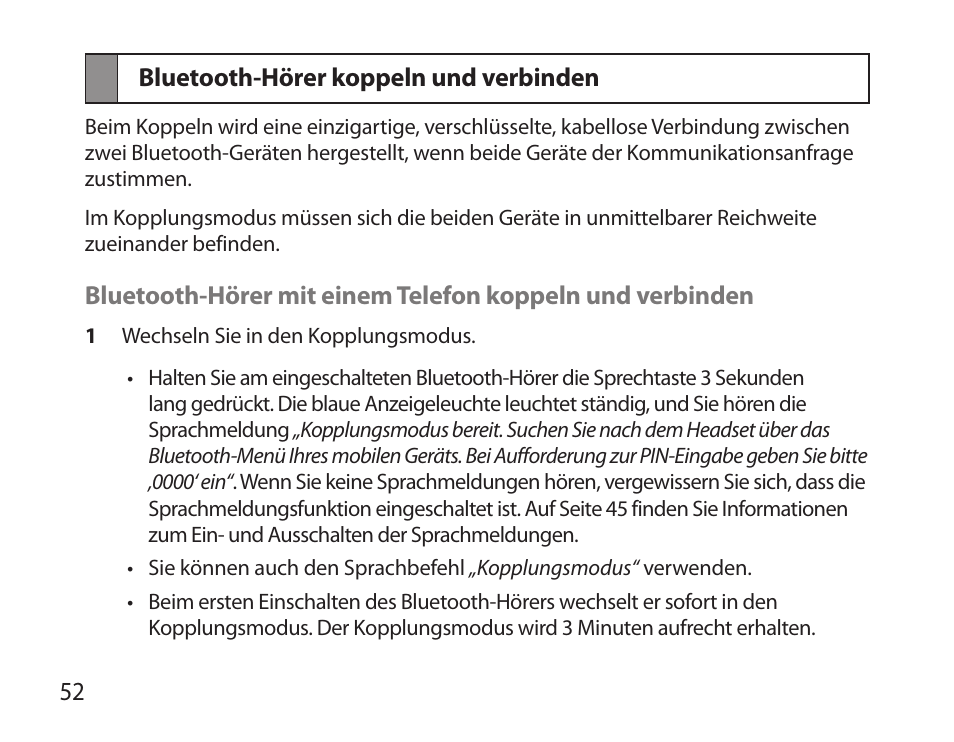 Bluetooth-hörer koppeln und verbinden | Samsung BHS6000 User Manual | Page 54 / 218