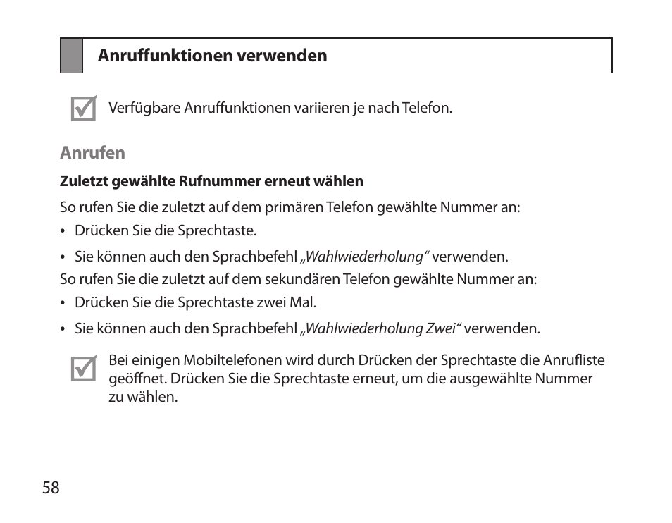 Anruffunktionen verwenden | Samsung BHS6000 User Manual | Page 60 / 218