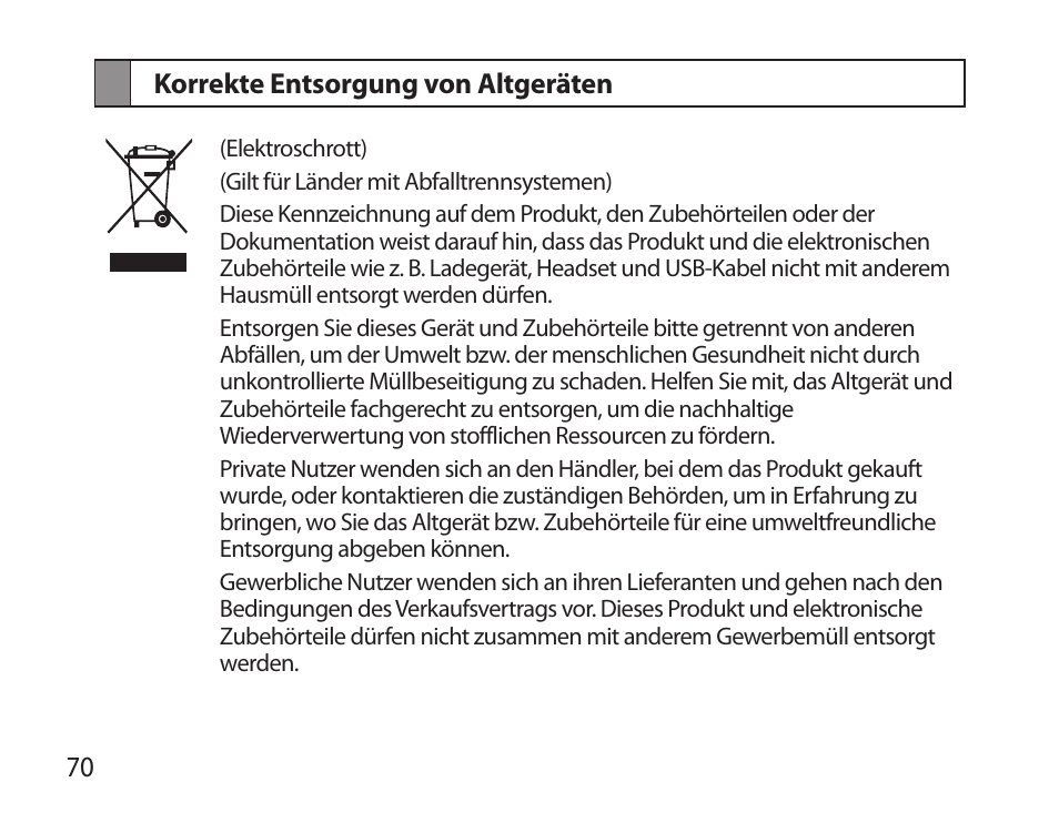 Korrekte entsorgung von altgeräten | Samsung BHS6000 User Manual | Page 72 / 218