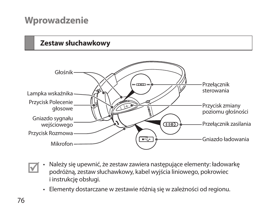 Wprowadzenie, Zestaw słuchawkowy | Samsung BHS6000 User Manual | Page 78 / 218