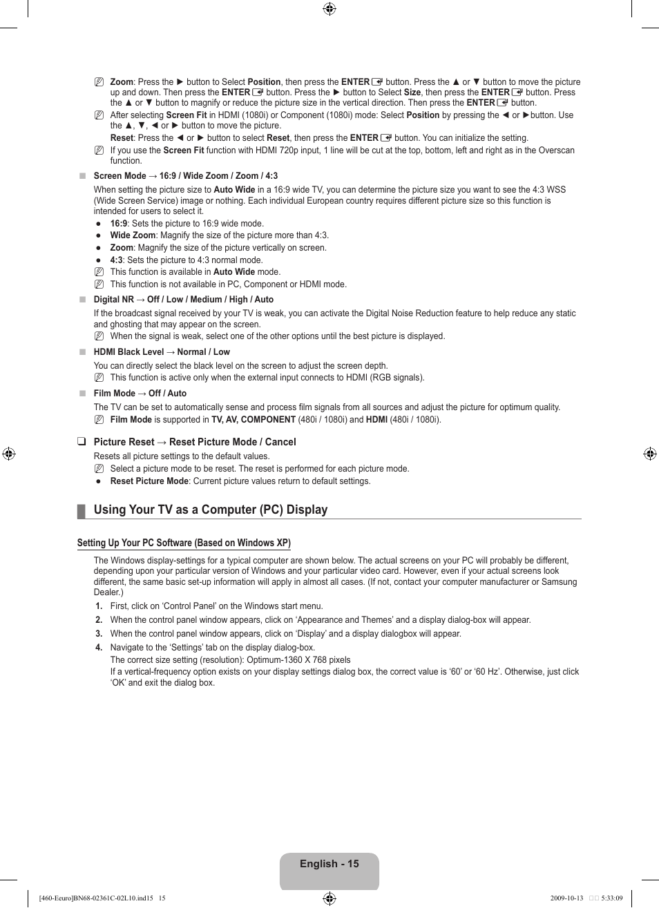 Using your tv as a computer (pc) display | Samsung LE32B460B2W User Manual | Page 17 / 328