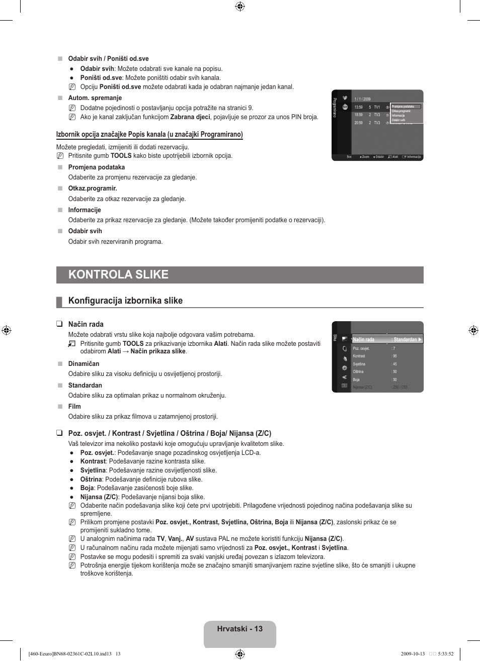 Kontrola slike, Konfiguracija izbornika slike | Samsung LE32B460B2W User Manual | Page 175 / 328