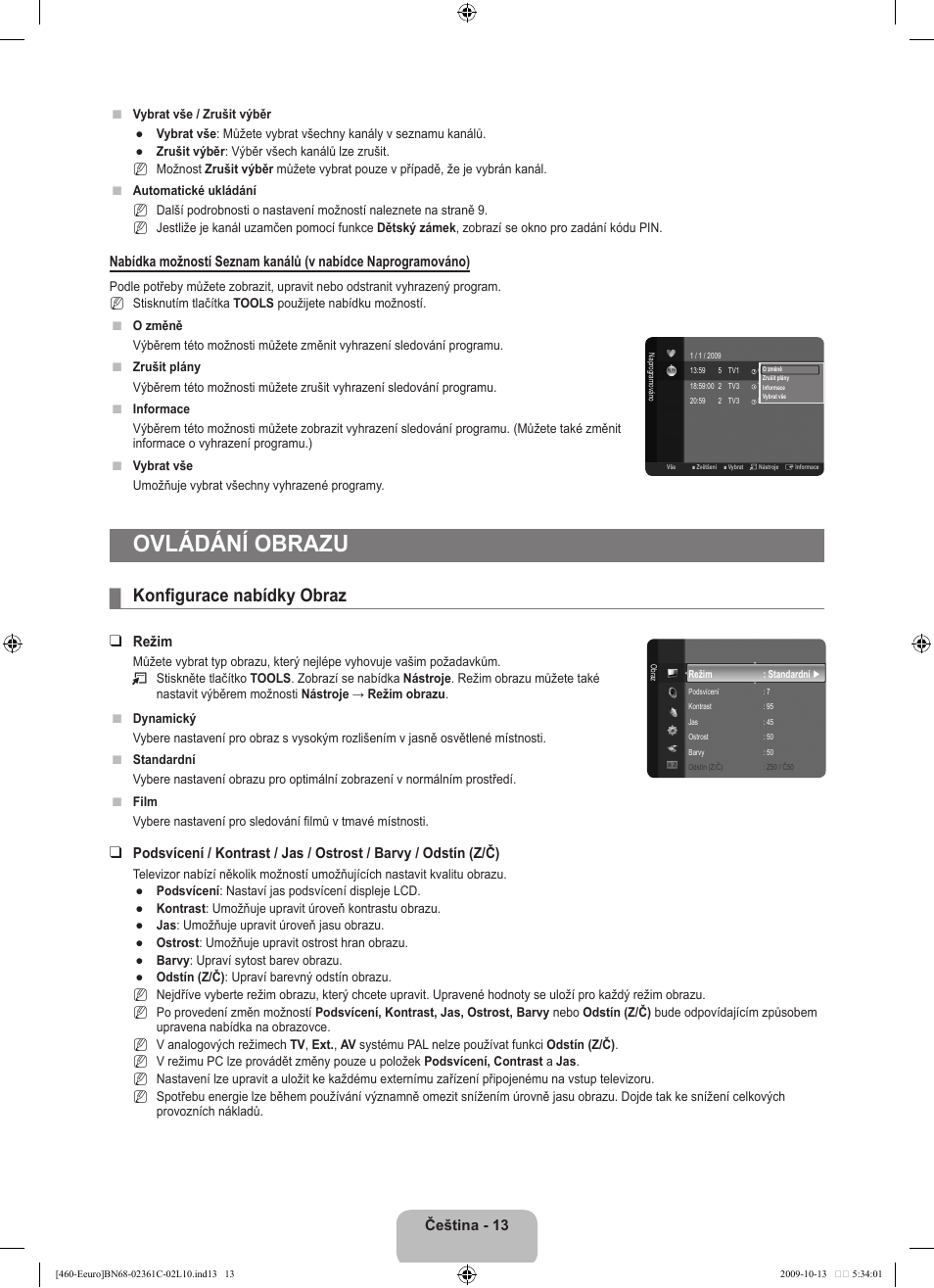 Ovládání obrazu, Konfigurace nabídky obraz | Samsung LE32B460B2W User Manual | Page 207 / 328