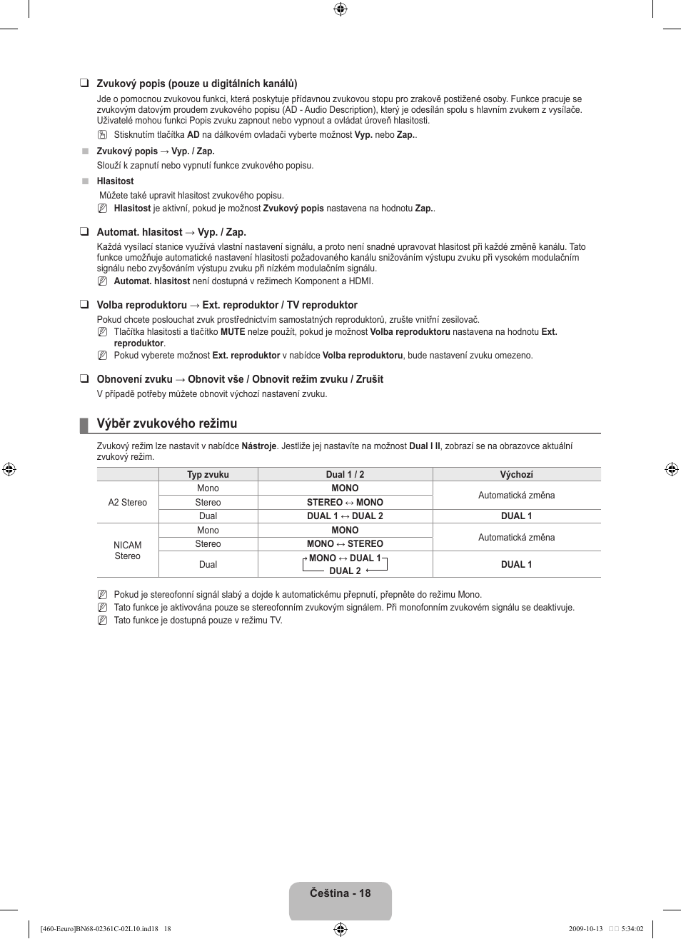 Výběr zvukového režimu | Samsung LE32B460B2W User Manual | Page 212 / 328