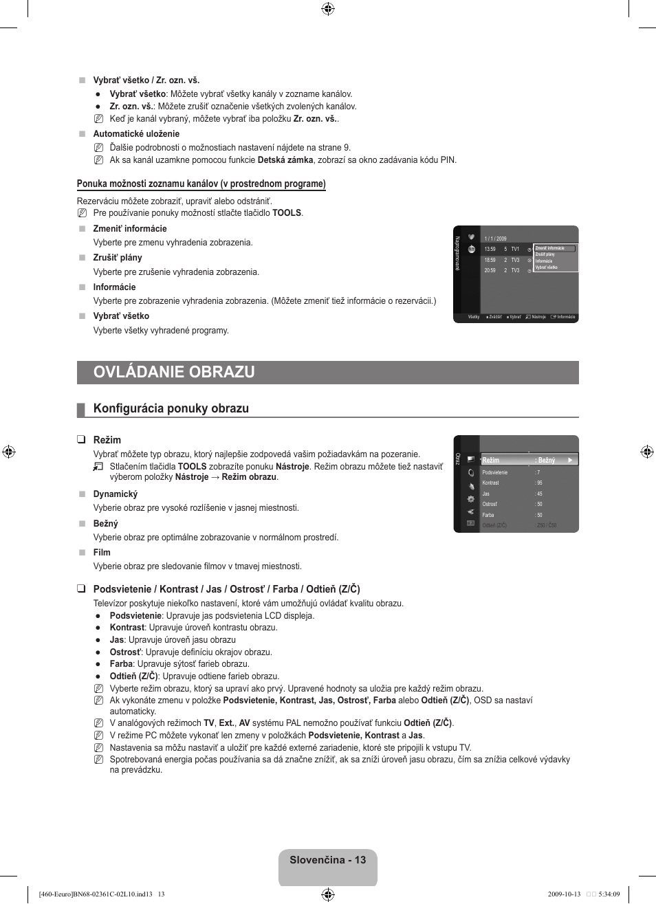 Ovládanie obrazu, Konfigurácia ponuky obrazu | Samsung LE32B460B2W User Manual | Page 239 / 328