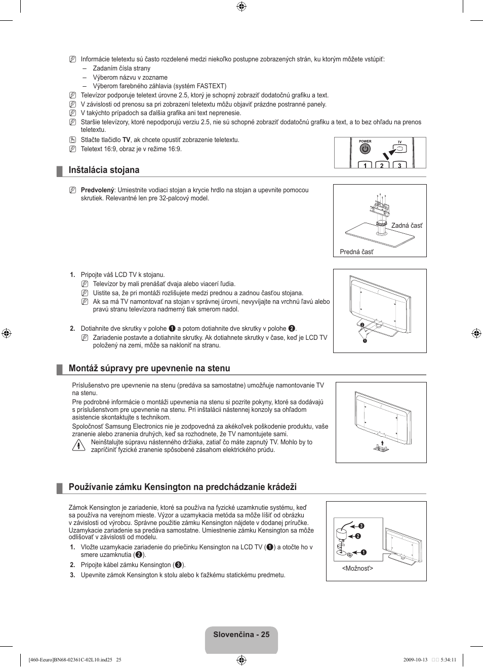 Inštalácia stojana, Montáž súpravy pre upevnenie na stenu | Samsung LE32B460B2W User Manual | Page 251 / 328
