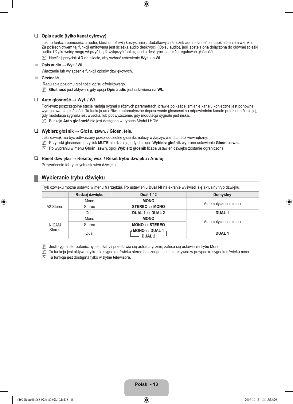 Wybieranie trybu dźwięku | Samsung LE32B460B2W User Manual | Page 84 / 328