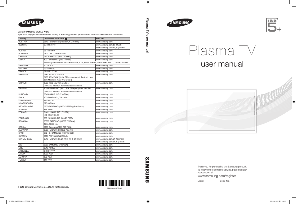 Samsung PS51E550D1W User Manual | 374 pages